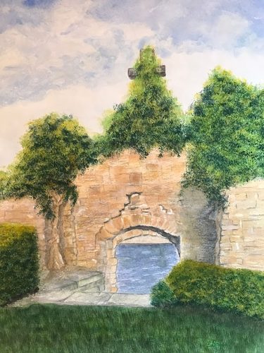 Brenda, Waterton Hall chapel ruins, watercolour.